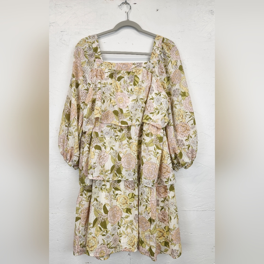 Who What Wear Yellow Floral Bishop Dress Large NWT - Picture 2 of 5